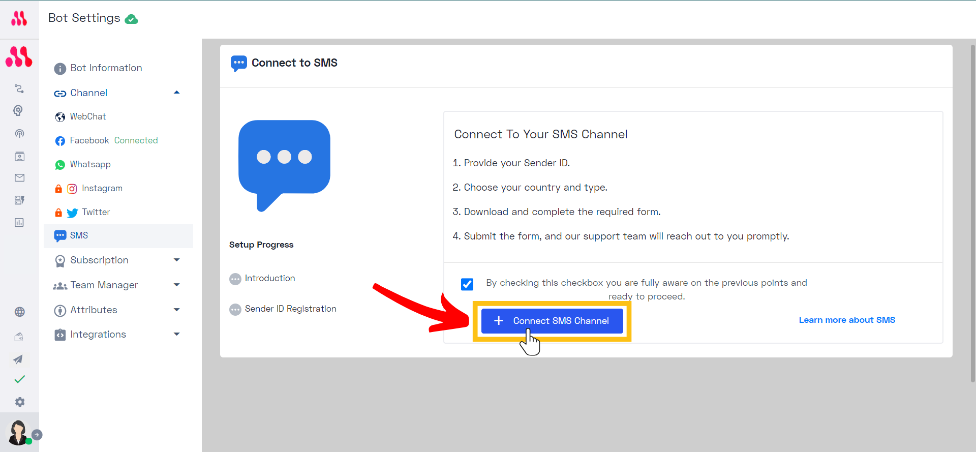 Click the button labeled Connect SMS Channel_MO.png